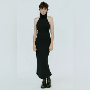 Zara OPEN BACK HALTER DRESS. Black. Size L. New with Tags.